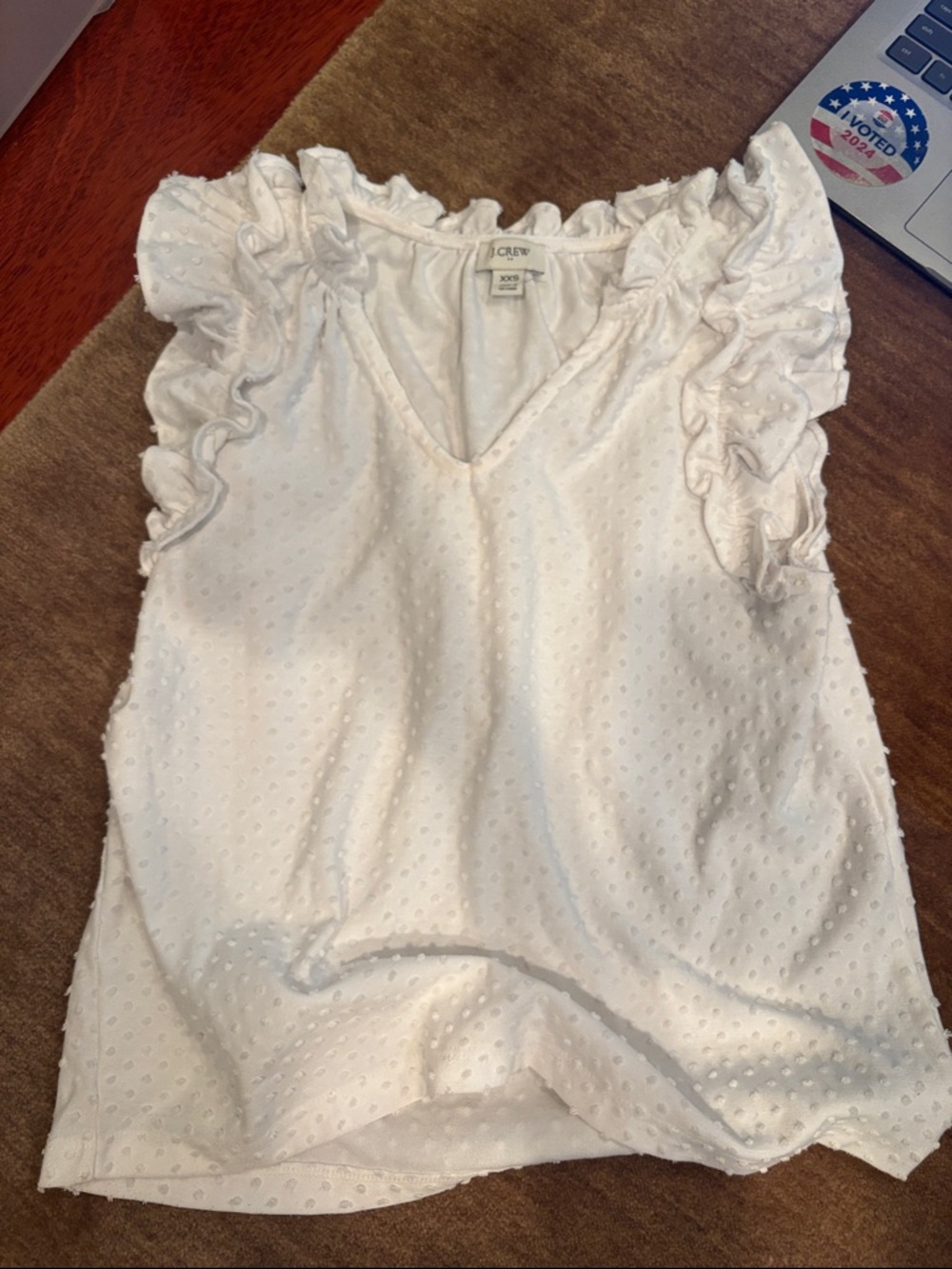 J. Crew White Swiss Dot Ruffle Sleeve Top